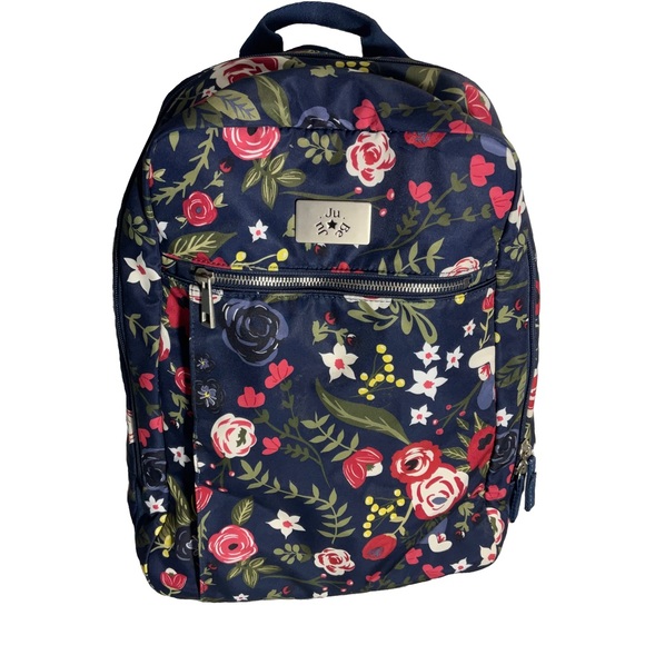 Ju-Ju-Be Handbags - JuJuBe Ballad Midnight Posy Backpack/Diaper Bag Navy Floral Nylon Many Pockets